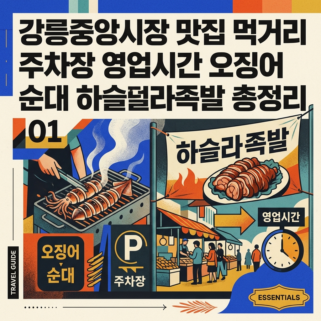 강릉중앙시장 맛집 먹거리 주차장 영업시간 오징어 순대 하슬라족발 총정리